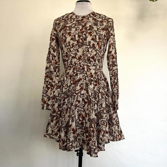 H&M Dresses & Skirts - H&M Size 2 Floral Long Sleeve Fit & Flare Mini Dress Brown Orange Fall Summer